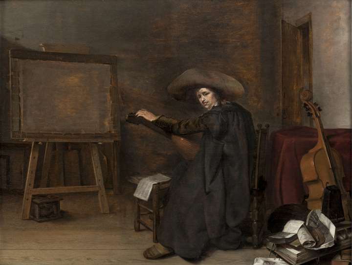 A Painter in his Studio, Tuning a Lute